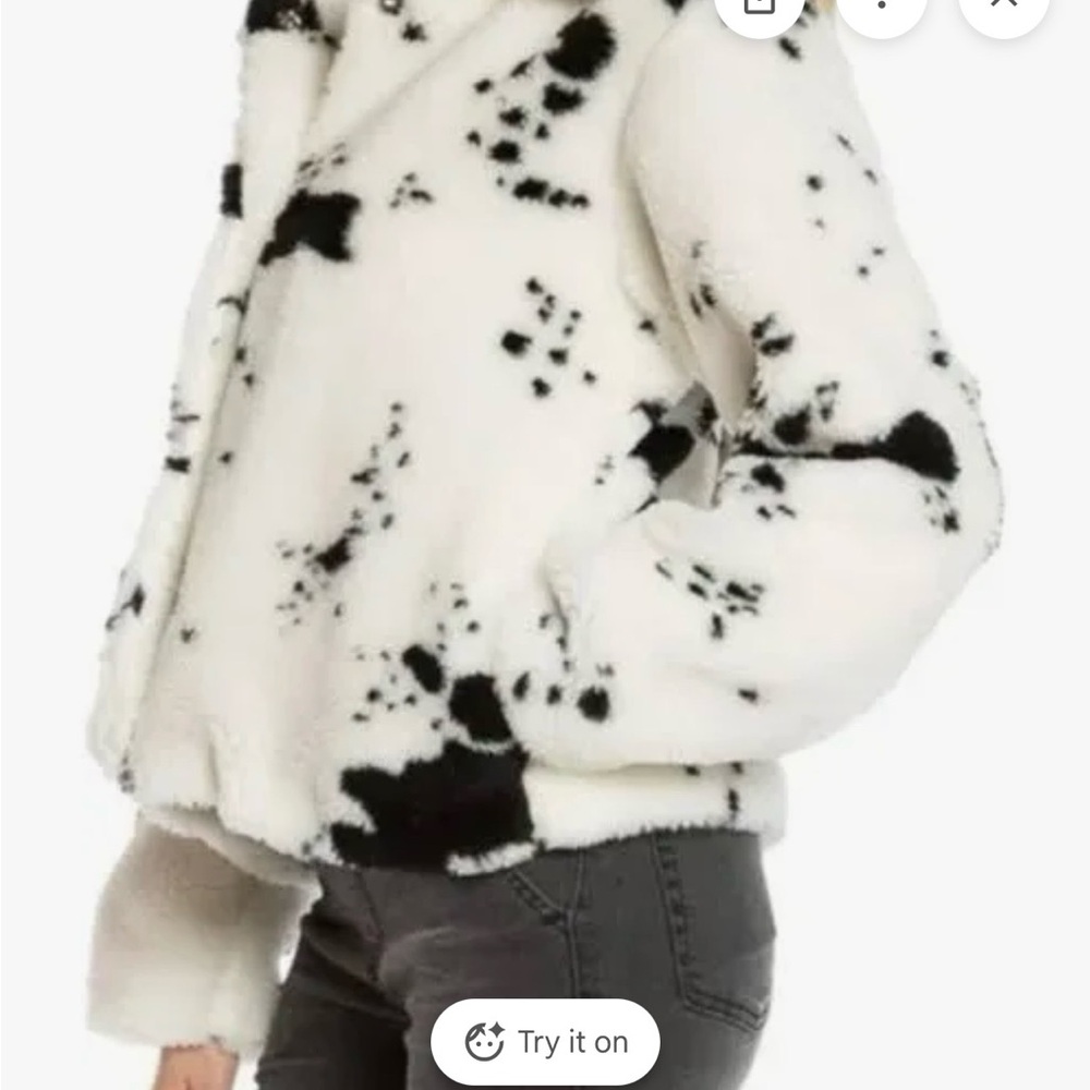NWT Juicy Couture White and Black Faux Fur Comfy Y2K Jacket NEW SZ S